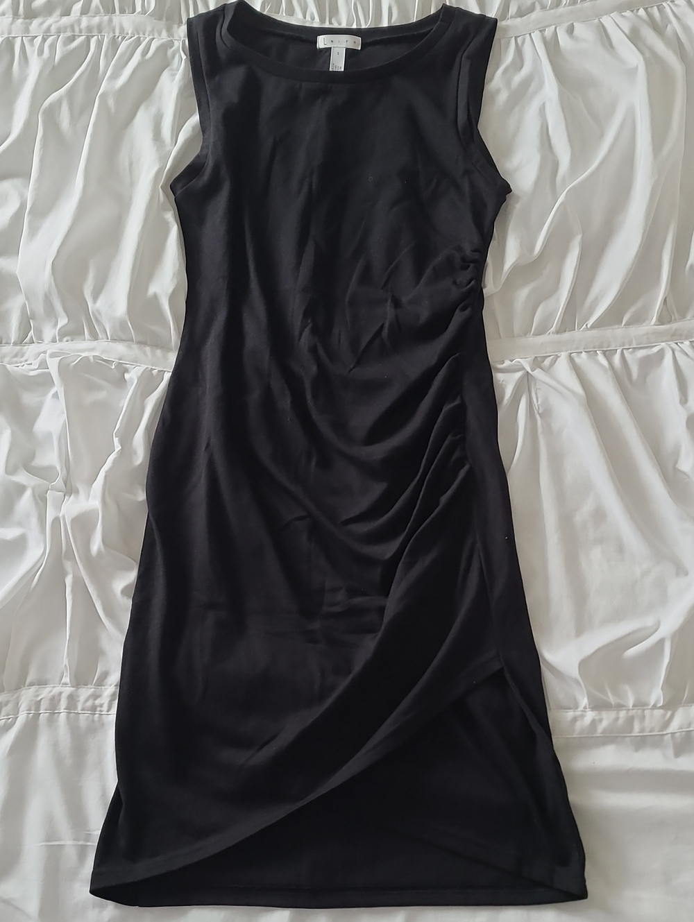 Leith Black Sleeveless Ruched Sheath Dress New Without Tags